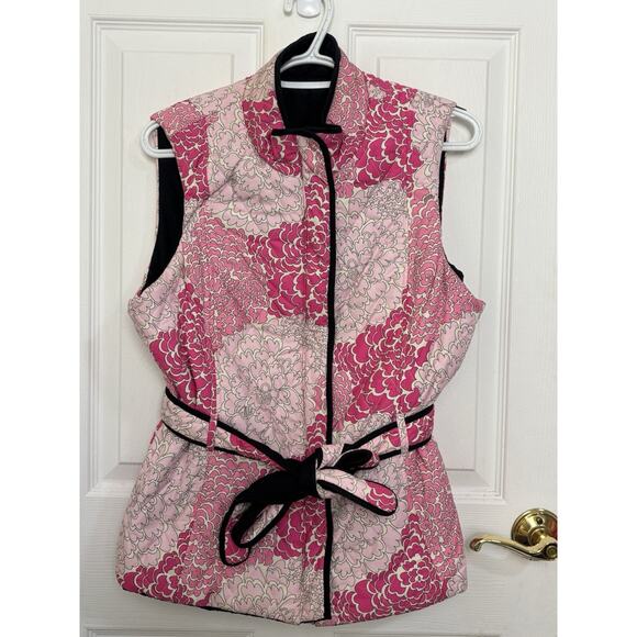Lilly Pulitzer Reversible Floral Print Black Quilted Puffer Vest Size Medium - Picture 4 of 7